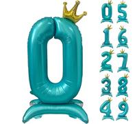42 Inch Blue Number Balloon Standing Number 0 Balloon with Crown Blue Crown Balloons 0-9 Helium Foil Balloons for Birthday Party Decorations Supplies Digital 0