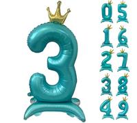 42 Inch Blue Number Balloon Standing Number 3 Balloon with Crown Blue Crown Balloon 0-9 Happy Birthday Balloons Helium Foil Balloons for Birthday Party Decorations Supplies Digital 3