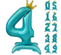 42 Inch Blue Number Balloon Standing Number 4 Balloon with Crown Blue Crown Balloons 0-9 Helium Foil Balloons for Birthday Party Decorations Supplies Digital 4