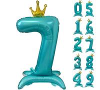 42 Inch Blue Number Balloon Standing Number 7 Balloon with Crown Blue Crown Balloons 0-9 Helium Foil Balloons for Birthday Party Decorations Supplies Digital 7