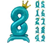 42 Inch Blue Number Balloon Standing Number 8 Balloon with Crown Blue Crown Balloons 0-9 Helium Foil Balloons for Birthday Party Decorations Supplies Digital 8