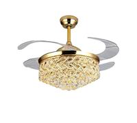 42 Inch Crystal Ceiling Fan with Light and Remote，Dimmable Fandelier Ceiling Fan Light，Retractable Blade Ceiling Fan Light for Bedroom Indoor Living Room