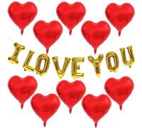 42 Inch Gold LOVE Foil Balloons and 18 Inch Red Heart Foil Balloons for Valentines Party Wedding Decorations