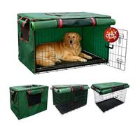 42-Inch Green Dog Crate Cover - Light-Blocking Protective Cover with Roller Shades, Waterproof, Sound-Dampening Sunshade for Wire Kennels, Features Breathable Side Window (Cover Only)