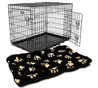 42 inch Heavy Duty Dog Cage with Metal Frame and Faux Fur Bed, Double Door Pet Crate for Large Dogs, Black