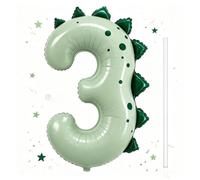 42 Inch Light Green Dinosaur Number Balloons, Dinosaur Birthday Decorations | Dinosaur Number 3 Foil Balloon, Self-Sealing Design, Dinosaur Theme Decorations For Boys Girls 3 Year Old