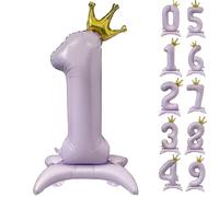 42 Inch Light Purple Crown Balloon 0-9 Standing Number 1 Balloon with Crown Purple Number Balloons for Birthday Party Decorations Supplies Digital 1