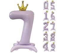 42 Inch Light Purple Crown Balloon 0-9 Standing Number 7 Balloon with Crown Purple Number Balloons for Birthday Party Decorations Supplies Digital 7
