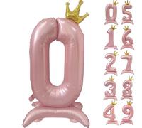 42 Inch Pink Number Balloon Standing Number 0 Balloon With Crown Pink Crown Balloons 0-9 for Birthday Party Decorations Supplies