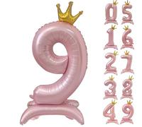 42 Inch Pink Number Balloon Standing Number 9 Balloon With Crown Pink Crown Balloons 0-9 for Birthday Party Decorations Supplies