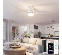 42 Inch Smart Ceiling Fan with Lights, Works with Alexa, Modern White Low Profile Ceiling Fan with Dimmable LED, Quiet Reversible DC Motor, Remote & App Control for Bedroom, Living Room, Kitchen