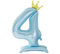 42 Inch Standing Blue Number 4 Balloons With Crown, 4th Birthday Party Decoration Supplies for Boys Girls, Happy Birthday Balloons (Blue 4)