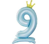 42 Inch Standing Blue Number 9 Balloons With Crown, 9th Birthday Party Decoration Supplies