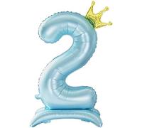 42 Inch Standing Blue Number Balloons With Crown, 2nd Birthday Balloons for Boys Girls, 2nd Birthday Party Decoration Supplies, Happy Birthday Balloons. (Blue 2)