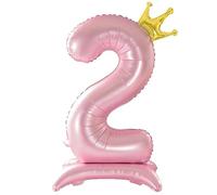 42 Inch Standing Pink Number 2 Balloons With Crown, 2nd Birthday Party Decoration Supplies