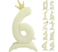 42 Inch White Number 6 Balloon Vintage Frosted White Crown Balloon 0-9 Standing Number 6 Balloon with Crown Birthday Party Decorations Supplies Digital 6