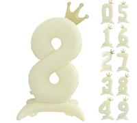 42 Inch White Number 8 Balloon Vintage Frosted White Crown Balloon 0-9 Standing Number 8 Balloon with Crown Birthday Party Decorations Supplies Digital 8