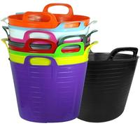 42 Litre Large Robust Flexi Tubs - Mixed Assorted Colours Randomly Picked - Multi Purpose Flexible Rubber Storage Container Buckets (10)