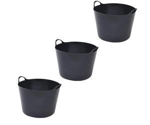 42 LitrePlastic Flexi Tub Heavy-Duty Flexible Storage Bucket (Black) - Large Multi-Purpose Round Container for Garden, Laundry, and Home Use - Durable Plastic Tub Pack of 3