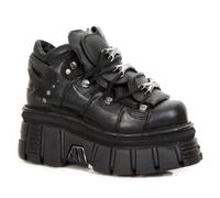 New Rock 106-S29 Tower Shoes Metallic Leather Biker Punk Gothic Boots New Rock Black 8