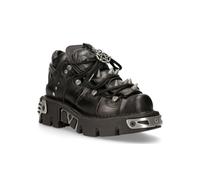 (42) New Rock 110-S1 Black Leather Spiked Ankle Boots