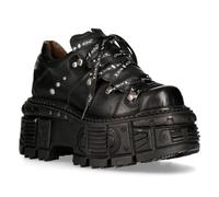 New Rock Shoes Leather Military Unisex Original Platform M.TANK120NSHLACE-S1, Black/White, 9 UK
