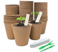 42 Pack Biodegradable Planting Pots for Seeds, 8cm Round Seedling Pots for Plant Cultivation with 42 Pcs Plant Labels and 2 Transplant Tools, Garden Small Plant Pots for Flowers, Vegetables, Succulent