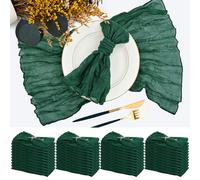 42 Packs Gauze Cheesecloth Napkins 20 x 20 Inch Emerald Green Wrinkled Dinner Napkins, Dark Green Rustic Boho Soft Cloth Napkin for Wedding Party Event Dinner Table Decoration