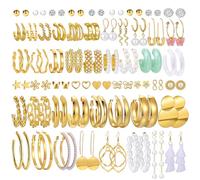 42 Pairs Gold Hoop Earrings Set for Women, Fashion Chunky Pearl Earrings Multipack Twisted Statement Earring Pack, Hypoallergenic Small Big Hoops Earrings for Birthday Party, 5 UK, Zinc, No Gemstone