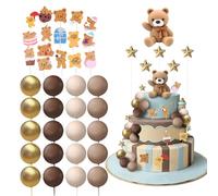 42 PCS Bear Cake Toppers, Baby Shower Cake Decorations, Baby Boy Girl Cake, Cute Bear and Balloon Design, Gender Reveal Cake Topper, Animal Toppers Ideal for Showers Birthday and Parties (Brown)