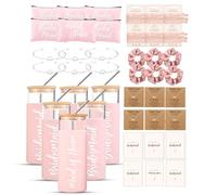 42 PCS Bridesmaid Proposal Gifts Set, Maid of Honor Gifts Set From Bride, Bridal Shower Gift include 20 oz Iced Coffee Tumbler with Bamboo Lids and Straws for Bachelorette Party(Pink)