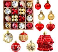 42 PCS Christmas Baubles, Xmas Balls Ornaments Set, Red & Gold Christmas Tree Decorations, Shatterproof Plastic Hanging Baubles Pendants, for Xmas Tree Holiday Party Home Decor