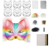 42 Pcs DIY Cat Therian Mask Kit, Blank Cat Mask Material Kit, with Eye Meshes Faux Fur Strips, Therian Mask Arts Crafts Kit, Masquerade Halloween Cosplay Party, for Therian Gear Stuff