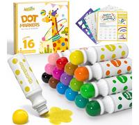 42 PCS Dot Markers for Toddlers, 16 Colors Washable Bingo Daubers with 120 PDF & 24 Printed Activity Papers 2 Stencils, Non-Toxic Dot Paint for Toddler 1-3, Markers for Kid Arts and Crafts
