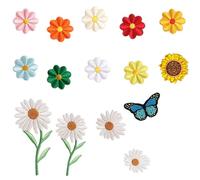 42 PCS Embroidered Flower Iron and Sew On Patches Sunflower Daisy Floral Butterfly Applique Patches for Clothing Backpacks Jeans Jackets T-Shirt DIY Decoration Repair Accessories