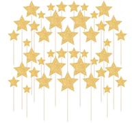 42 PCS Glitter Twinkle Star Cake Picks, Gold Star Cupcake Toppers