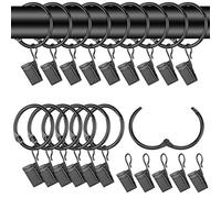 42 Pcs Metal Curtain Rings With Clips and Hooks - 32mm Shower Pole Rings for Window Drapery Hanging - Black