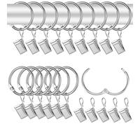 42 Pcs Metal Curtain Rings With Clips and Hooks - 32mm Shower Pole Rings for Window Drapery Hanging - Silver