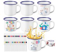 42 Pcs Painted Mug Kit Bulk 12 oz Enamel Mugs Color Your Own Cups White Enamel Mug Vintage Round Water Milk Tea Mugs DIY Coffee Cup for Craft Decor Drinking Christmas Mothers Fathers Day(6Cup, 36Pen)
