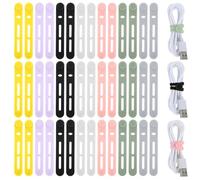 42 PCS Silicone Cable Ties Reusable, Colorful Silicone Reusable Cable Ties Data Cables Organizer for Office, Multipurpose Elastic Cables Zip Wire Tie for Bundling Fastening Earphone Phone Charger Home