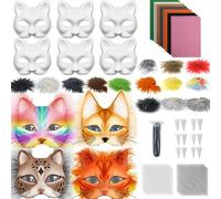 42 Pcs Therian DIY Mask Kit, Accessories Set for Therian Gear Stuff, Beginners Including Blank Cat Mask Faux Fur Fabric Felt Fabric Plastic Mesh Sheet