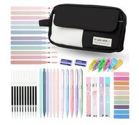 42-Piece Big Capacity Pencil Pouch with School Supplies, with Highlighters, Gel Pens, Mechanical Pencils, Sticky Notes, Refills - Cute Back-to-School Gift for Students Teens(Black)