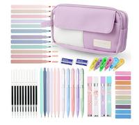 42-Piece Big Capacity Pencil Pouch with School Supplies, with Highlighters, Gel Pens, Mechanical Pencils, Sticky Notes, Refills - Cute Back-to-School Gift for Students Teens(Purple)