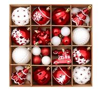 42-Piece Christmas Ornaments Set - Shatterproof Decorative Balls with Stars, Gingerbread, Donut Designs for Xmas Tree, Home, and Party Decor (Option D: Red and White)