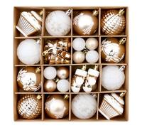 42-Piece Christmas Ornaments Set - Shatterproof Decorative Balls with Stars, Gingerbread, Donut Designs for Xmas Tree, Home, and Party Decor (Option C: Champagne Gold White)