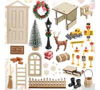 42-Piece Gnome Door Set, Christmas Gnome Accessory Set, with Construction Site, Light, Ladder, Boots, Signs and Many Other Accessories for the Advent Season, Children's Room Decoration for Christmas