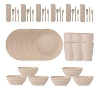 42 Piece Unbreakable Plates and Bowls Set, Kitchen Plastic Dish Dinnerware Set, Service for 6,Dinner Plate/Cereal Bowl/Cup/Flatware, Outdoor Camping