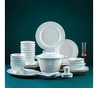 42 Pieces Dinnerware Set for 6 People, Fine Porcelain Kitchen and Dining Dinner Servicing Combi-Set with Round Cereal Bowls Plates Soup Pot Microwave and Oven Safe