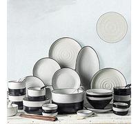 42-Pieces Dinnerware Sets, Japanese-Style Porcelain Tableware Set with Plates Bowls and Dish, Ceramic Dinner Set for Home Kitchen and Dinning, Microwave Dishwasher,