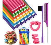 42 Pieces Flexible Curling Rods Twist Curls Flex Rods No Heat Hair Curler, Rat Tail Comb Pin Tail Hair Brush, Edge Brush Double Sided Hair Edge Comb Hair Tools for Women Hair Styling, 7 Sizes